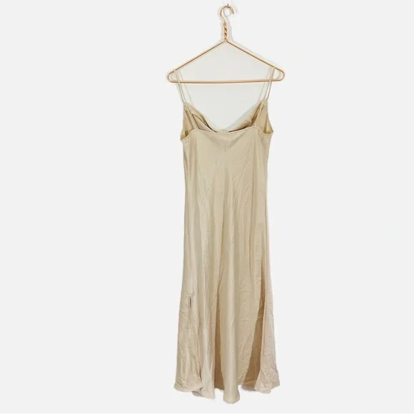 Loft NWT Small Champagne Beige Satin Silky Slip Midi Dress Draped Neck‎ - Picture 9 of 14